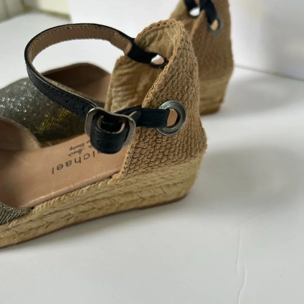 Eric Michael Copa Metallic Espadrille Sandal Ankle Strap 6 Comfort Spain Summer